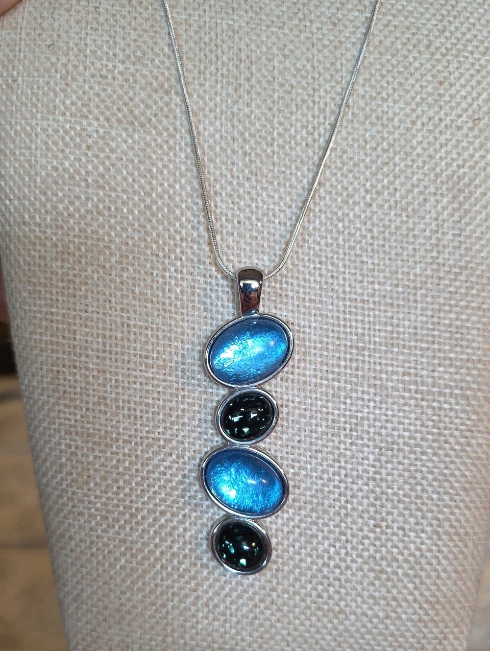 Lia Sophia Venice Blue Dichroic Resin Pendant Sterling Silver Snake Chain 19"